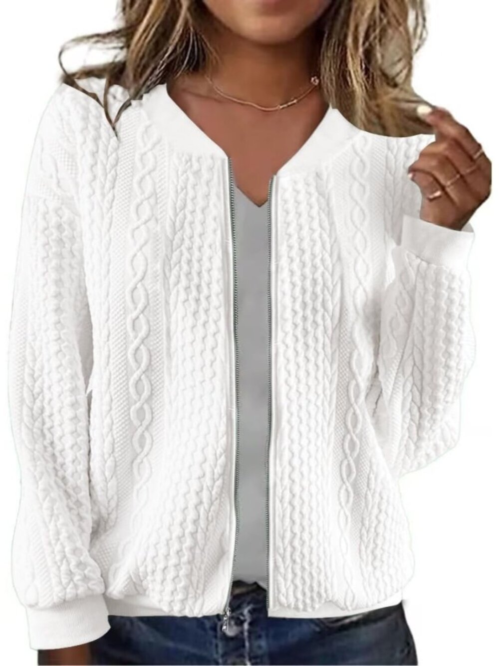 〽️Women's White Zip Up Sweatshirt Stand Collar Casual Pocket Fall Fashion Coat